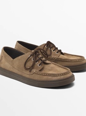 2025春秋新款复古棕色绒面革船型鞋透气休闲皮鞋系带男鞋250513