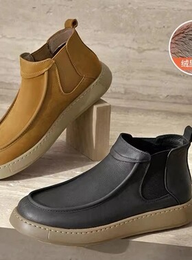 帕达索男鞋冬季新款一脚蹬短靴加绒切尔西靴休闲工装板鞋男251050