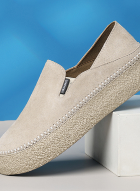 帕达索勃肯鞋复古轻质厚底男鞋一脚蹬乐福鞋反绒牛皮懒人鞋250502