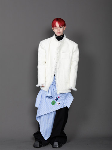 FEAR4FREE “无性别穿搭”猫须小香风夹克破边设计垫肩外套上衣