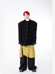 FEAR4FREE “穿搭制造者”猫须小香风夹克破边设计垫肩外套上衣