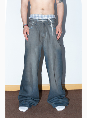 FEAR4FREE baggy版型刷蜡脏脏裤 重工艺做旧洗水宽松牛仔裤长裤