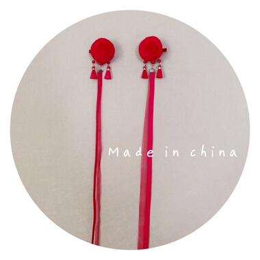 儿童款红色毛球发饰新中式发夹喜庆百搭新年宝宝拜年头花古风头饰