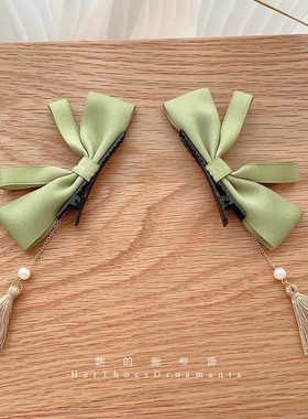 中国风儿童发饰对夹侧耳发夹蝴蝶结小流苏汉服女款设计感复古头饰