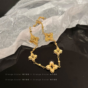 【三生有幸】重工!铜镀金四叶草中古拉丝手链轻奢高级质感双面链