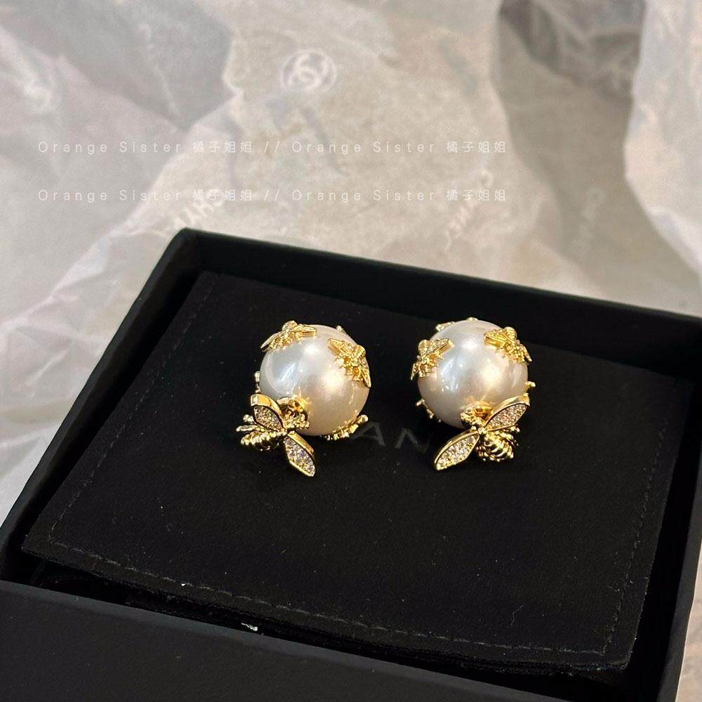 2024年新款轻奢蜜蜂珠法式耳钉