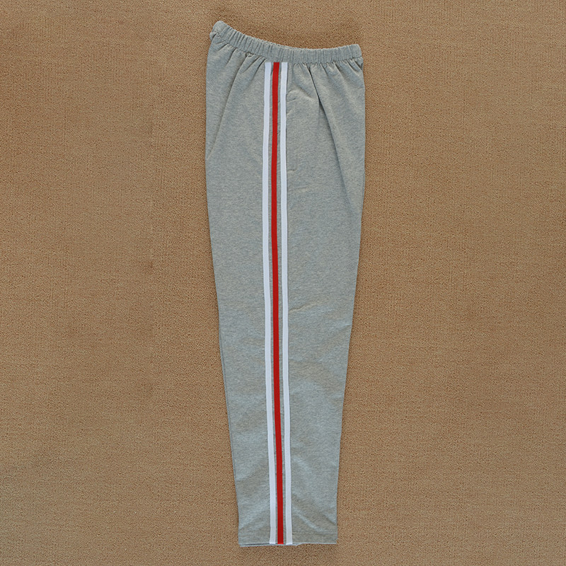 校服裤子三道杠初高中小学生两白条一红条直筒浅灰色运动校裤定做