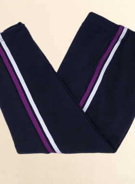 订制春秋季校服裤子白紫两道杠初高中小学生男女藏青色休闲运动裤