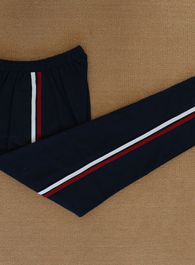 初高中校服裤子红白两条道杠秋春纯棉小学生男女宽松深蓝黑色校裤