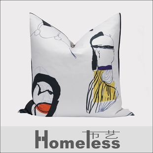 homeless样板房间靠垫抱枕家居软装现代简约米白抽象人物肖像方枕