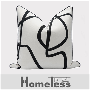 Homeless样板房间客厅靠垫现代简约米黑色绣线家居几何软装抱枕