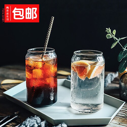 玻璃可乐杯耐热透明易拉罐水杯子
