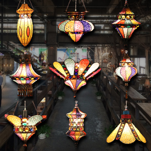 漫咖啡彩色晶体珠子吊灯波西米亚东南亚风格灯饰灯具卡座餐台个性