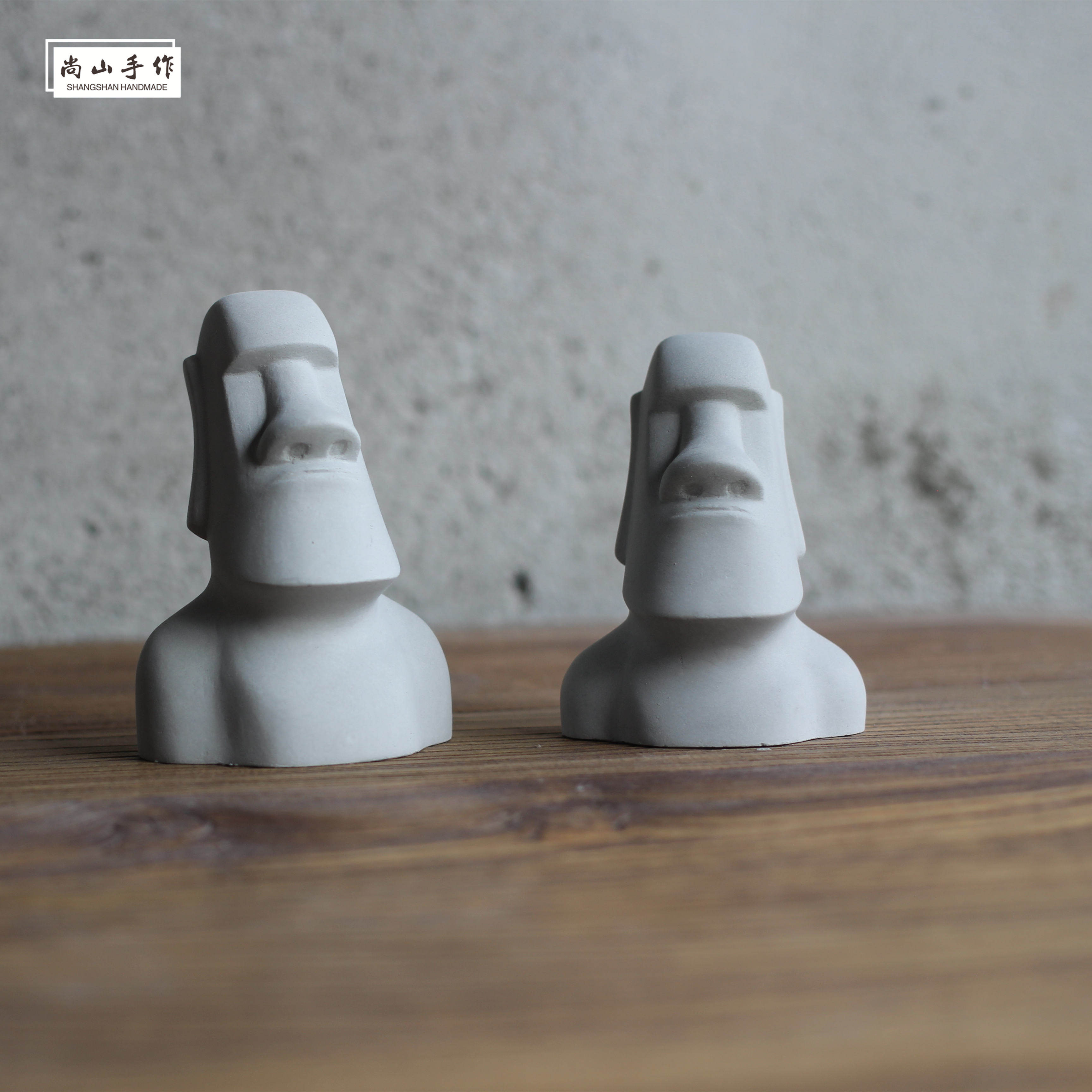 手工摩艾石像水泥摆件moai复活节岛人脸雕像造景微景观