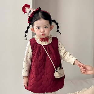 点兮秋冬新款 女宝宝裙子加绒打底两件套 婴幼儿绗棉连衣裙套装
