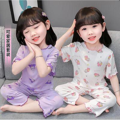 冰丝儿服童睡衣夏季装女宝宝薄款空调套卡女童通短袖家居服两6064