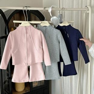 外套儿童喇叭裤 女童春秋款 拉链短裤 女宝韩版 两件套 卫衣套装