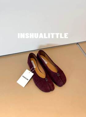 INISK03/24限定紫红色！26s新款褶皱平底分趾鞋单鞋 女士1cm