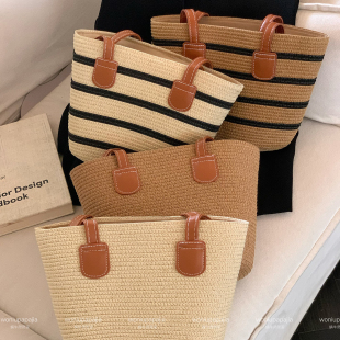 单肩包海边沙滩包水桶包时尚 2026新款 托特包 编织包草包女夏季 法式