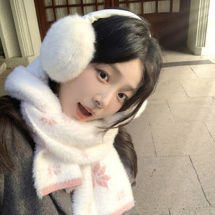 韩版毛绒绒白色耳罩女2025新款秋冬季保暖防寒耳暖学生防风耳捂子