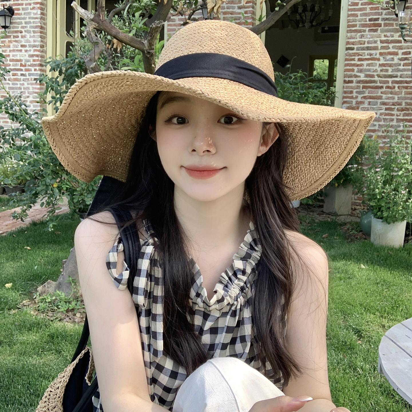 手工编织大帽檐遮阳草帽女海边沙滩度假防晒帽遮阳帽