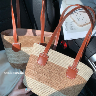 编织手提包水桶包 海边沙滩时尚 蜗牛爬爬家法式 手工草包女2026新款