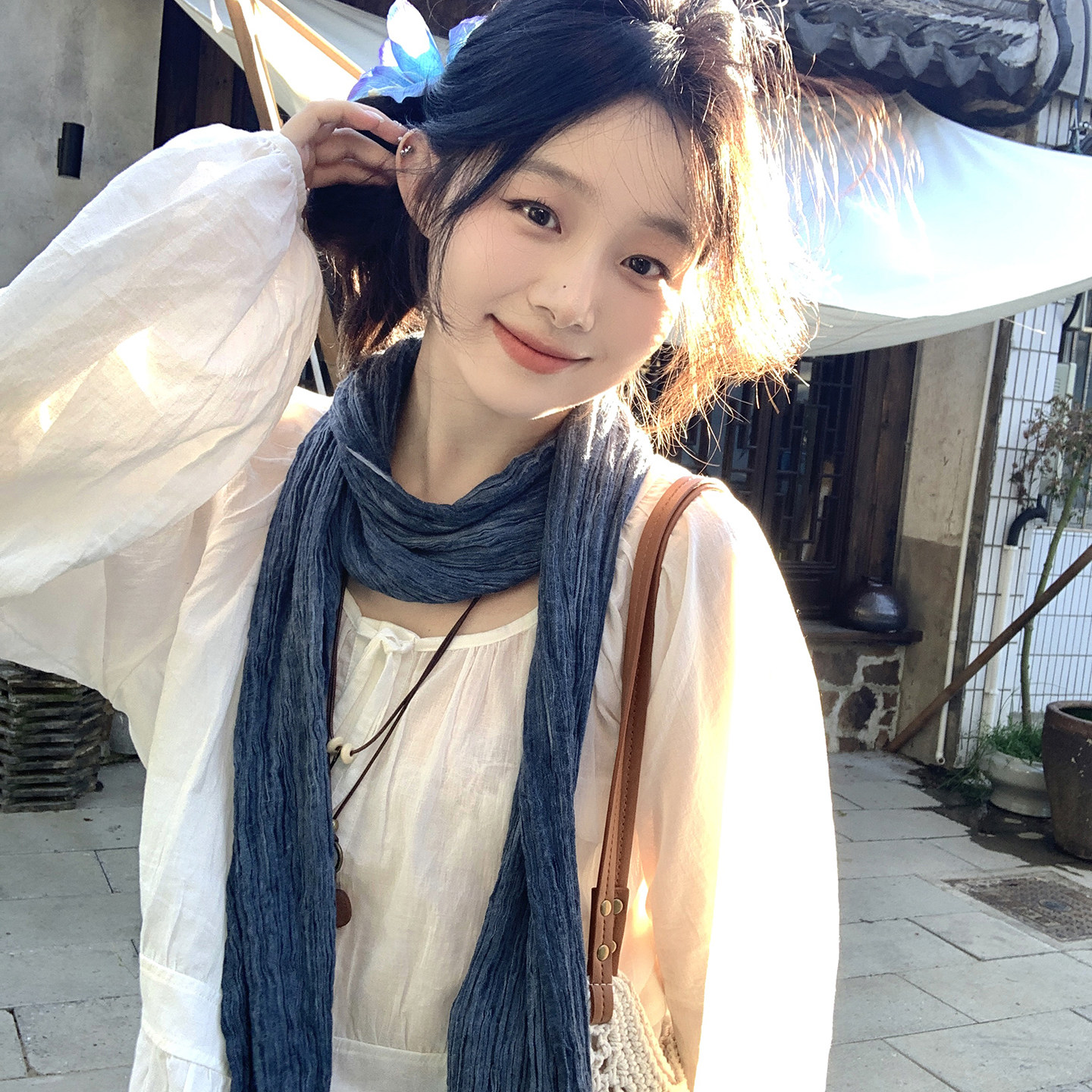 川西旅游蓝色棉麻围巾女款2025早秋薄款褶皱丝巾民族风氛围感披肩,服饰配件/皮带/帽子/围巾,围巾/丝巾/披肩,淘宝优惠券,粉丝福利购,淘宝优惠卷