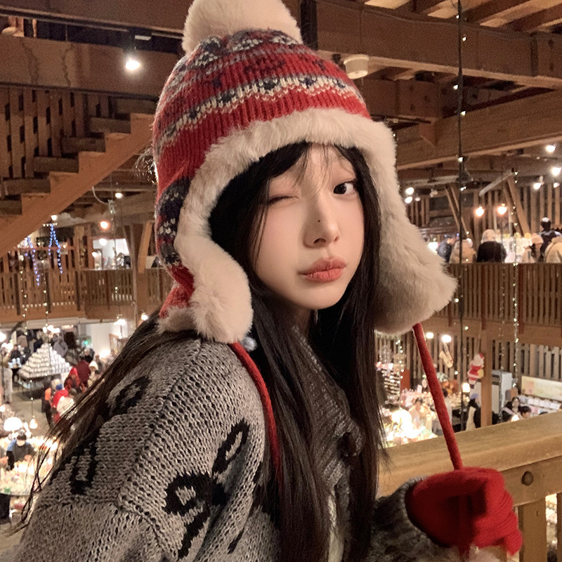 费尔岛风~加绒雷锋帽女冬季雪地拍照显脸小保暖防寒护耳毛线帽,服饰配件/皮带/帽子/围巾,帽子,淘宝优惠券,粉丝福利购,淘宝优惠卷