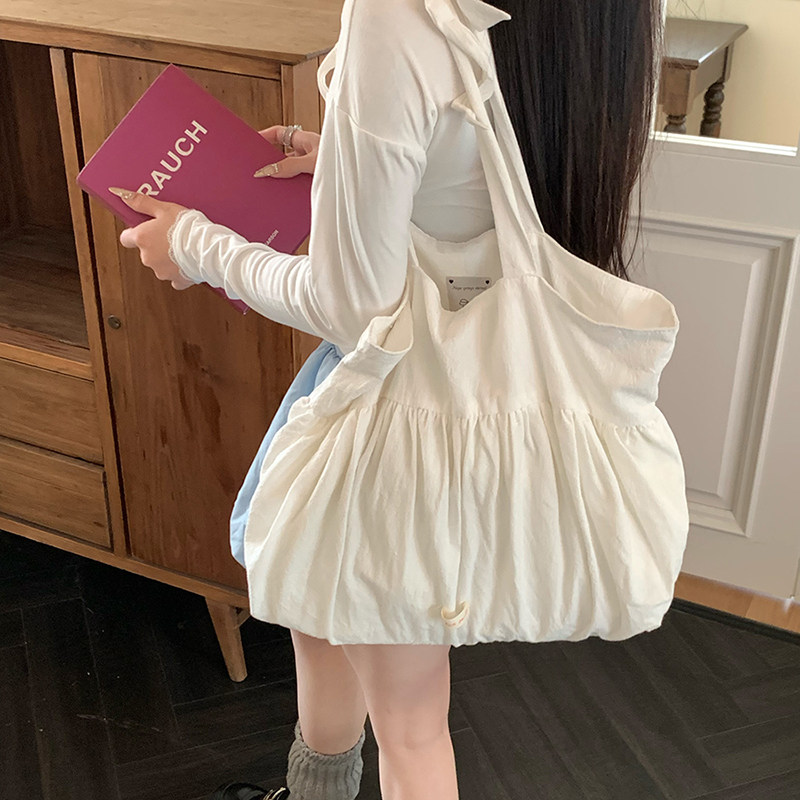 ins韩国波点系带帆布包女慵懒风大容量百搭单肩包学生上课帆布袋,箱包皮具/热销女包/男包,通用款女包,淘宝优惠券,粉丝福利购,淘宝优惠卷