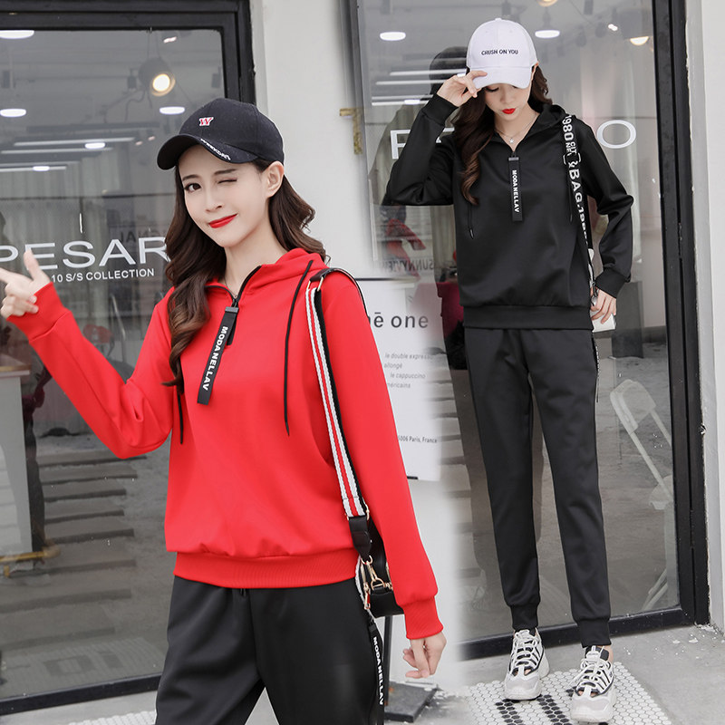 春秋装新款休闲运动套装韩版大码女装显瘦时尚韩版胖妹妹两件套女