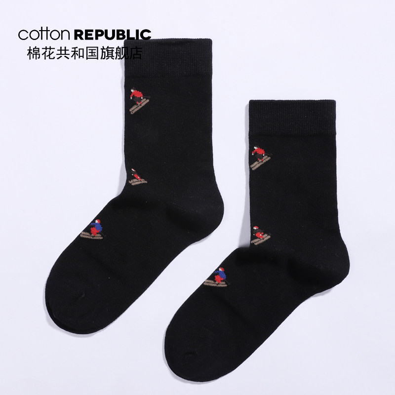 Cotton Republic/棉花共和国女士中筒袜2019秋冬新款休闲提花棉袜