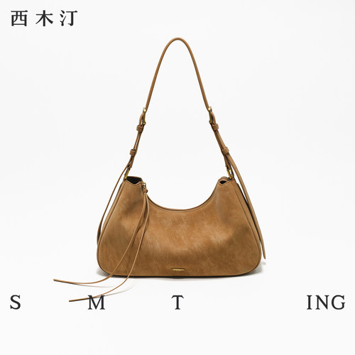 西木汀棕色单肩包斜挎通勤女包