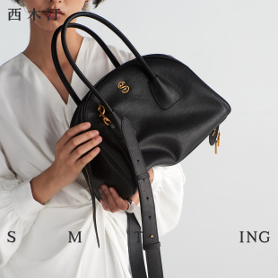 手提波士顿包牛皮包包2025新款 巴黎夜晚 秋冬半月包女 西木汀