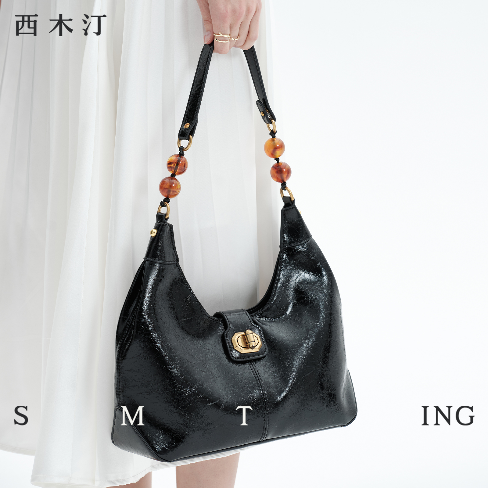 【西木汀】时光语 托特包女大容量珠珠包2025新款小众米白腋下包