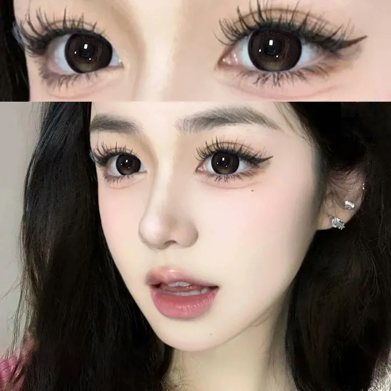 2片装】妈生融瞳水光感小黑茶美瞳半年抛大小直径年抛隐形眼镜ws