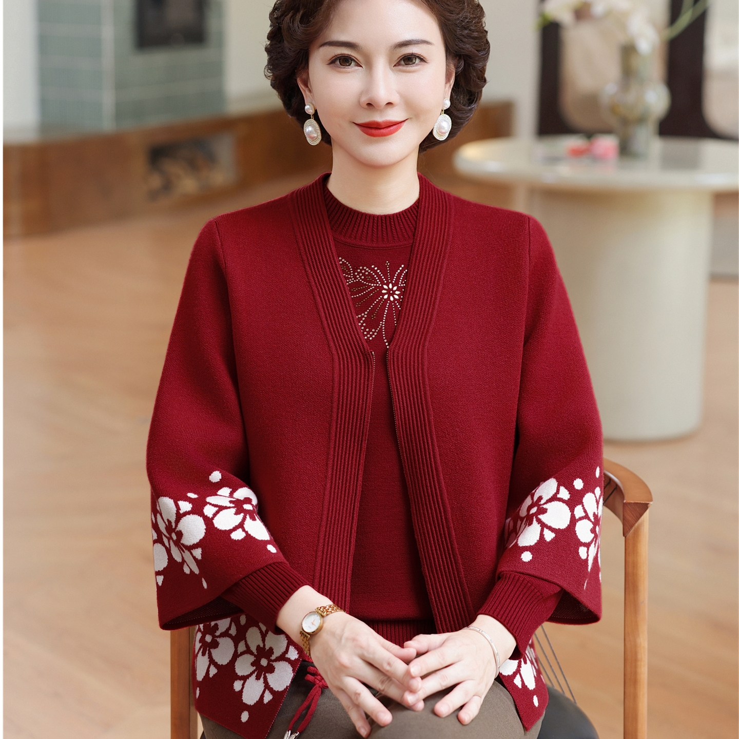 赋妤洋气妈妈秋装新中式拉链外套