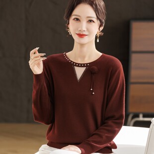 洋气本命年妈妈秋套装时尚减龄小衫中老年女春秋长袖针织打底上衣