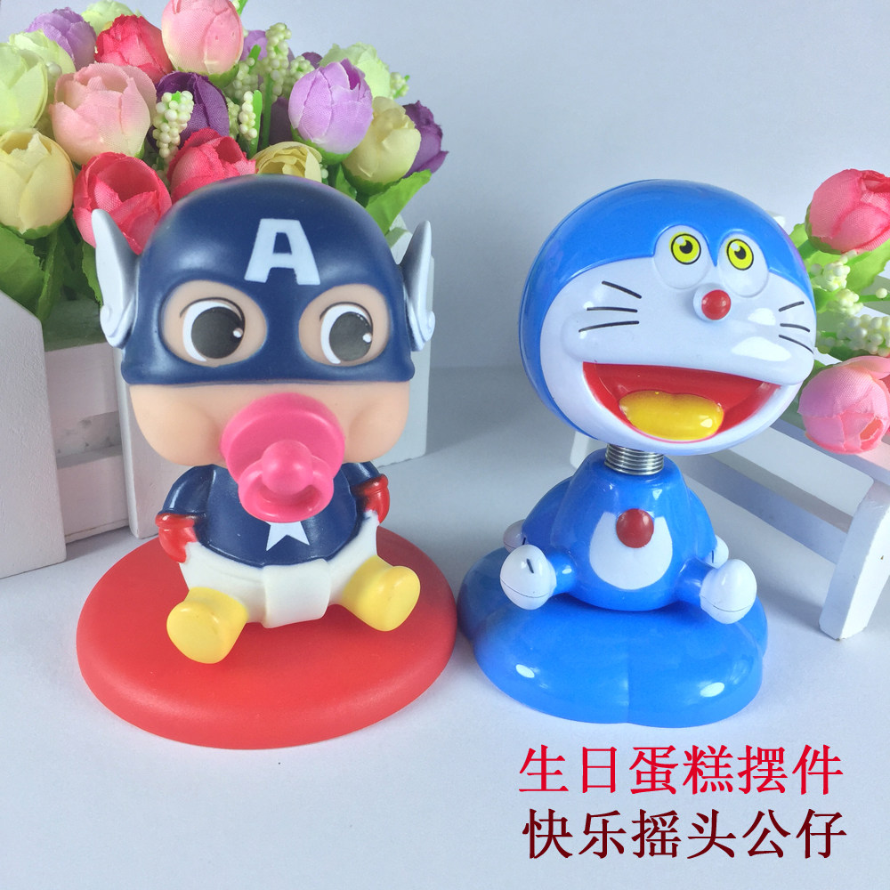 大号摇头公仔蛋糕装饰摆件娃娃kt猫叮当米奇米老鼠机器猫美国队长