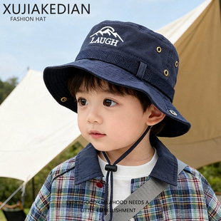 儿童帽子春秋薄款遮阳防晒帽大帽檐渔夫帽男女宝宝夏季户外露营帽