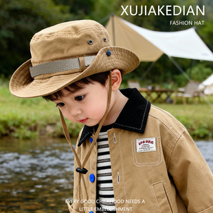 儿童户外防晒遮阳帽子春夏薄款男女宝宝大檐露营出游速干太阳帽夏