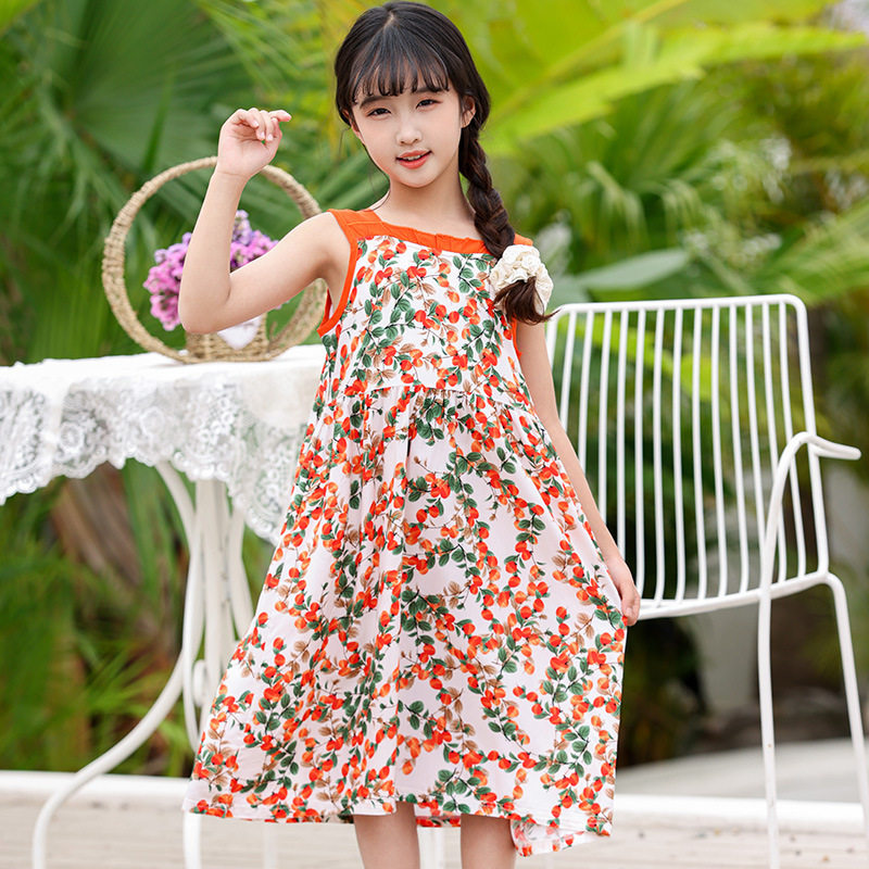 儿童棉绸睡裙家居服夏季薄款女童无袖背心裙新款女孩吊带连衣裙子