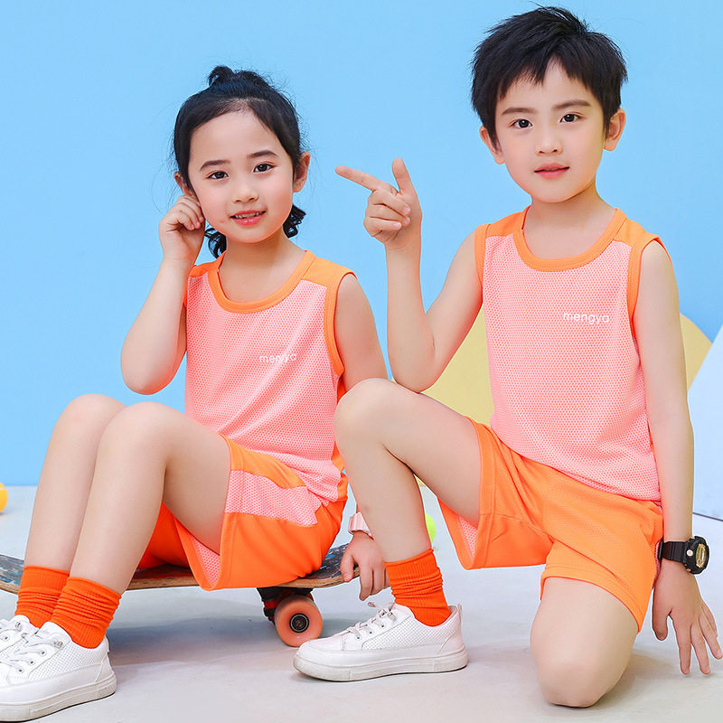 JX儿童背心套装夏季男童无袖网眼速干衣中小童女学生羽毛球训练服