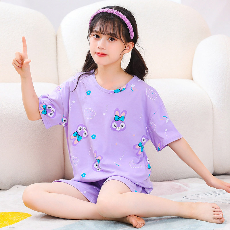 女童短袖套装儿童睡衣纯棉夏季小女孩夏装薄款空调服中大童家居服