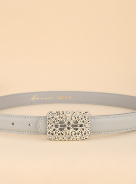 春夏新款浅灰色牛皮皮带女真皮装饰小众时髦设计感百搭腰带时尚宽