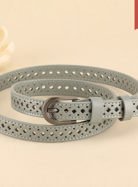 简约灰色皮带女文艺全孔腰带免打孔大码女士裤带配牛仔裤裙子真皮
