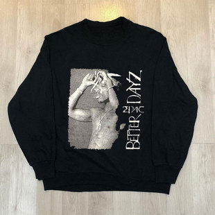 2Pac图派克人像潮流hiphop嘻哈长袖 男女vintage街头宽松卫衣帽衫