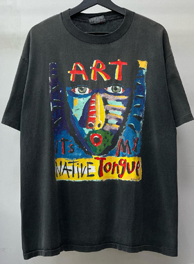 Native Tongue美式涂鸦抽象艺术感短袖T恤chic嘻哈痞帅小领口半袖