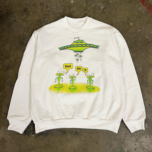 外星青蛙卡通风oldschool潮流质感落肩长袖外套男女复古宽松卫衣