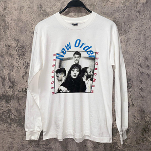 New Order乐队美式复古潮牌印花长袖T恤学院风Cityboy小领口上衣