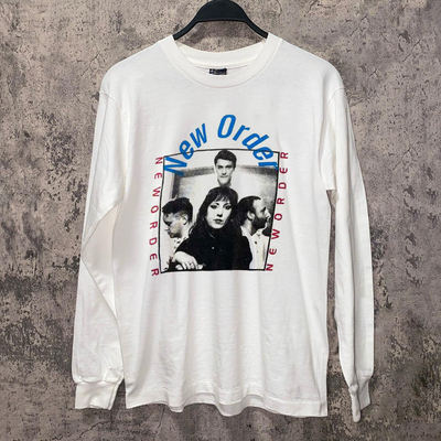 New Order乐队美式复古潮牌印花长袖T恤学院风Cityboy小领口上衣
